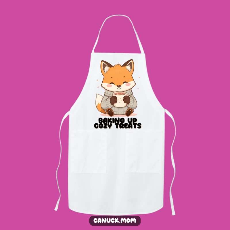 Funny Fox Cocoa Apron: Cozy Sweater, Warm Drink - Kitchen Comfort Gift!