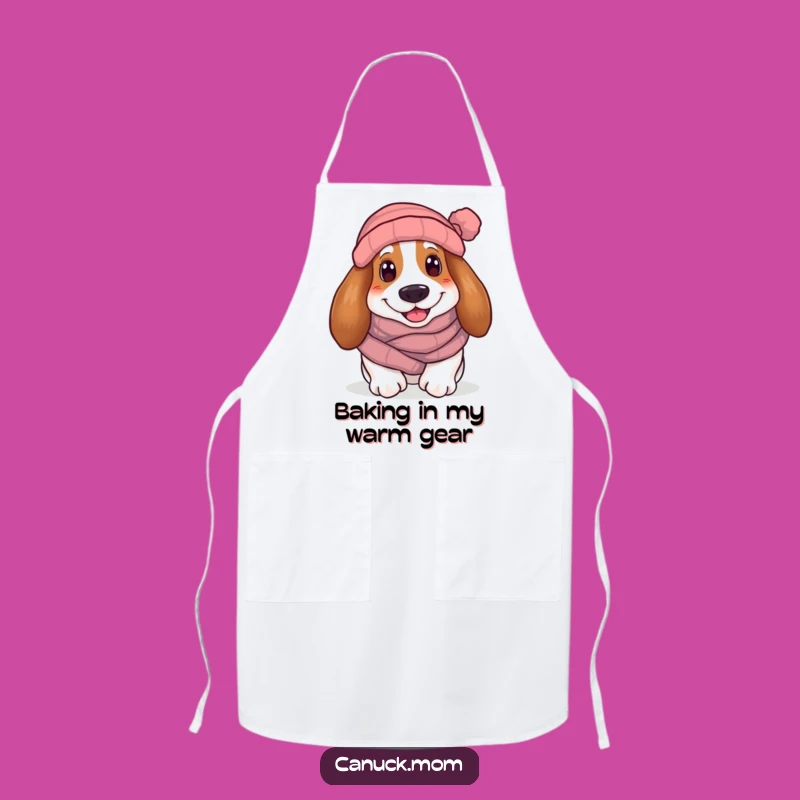 Funny Cozy Basset Hound Apron: Chef Dog in Winter Gear, Kitchen Funny Gift