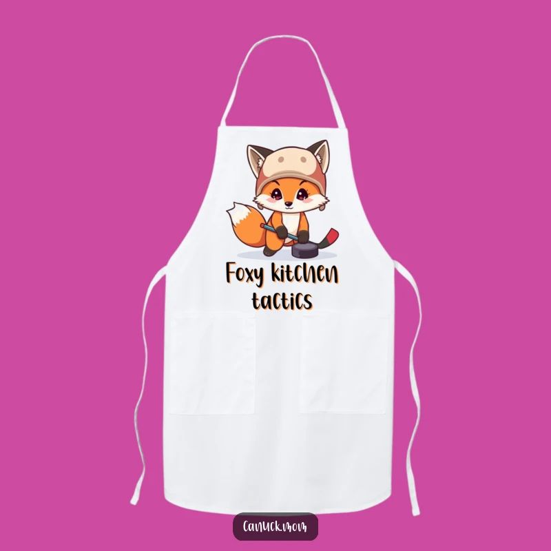 Funny Fox Hockey Puck Apron: Chef's Winter Sport Style
