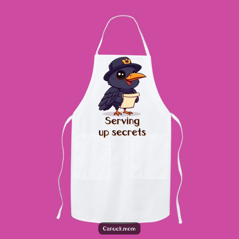 Funny Raven Mountie Apron: Chatty Bird, Scroll - Kitchen Messenger Gift!