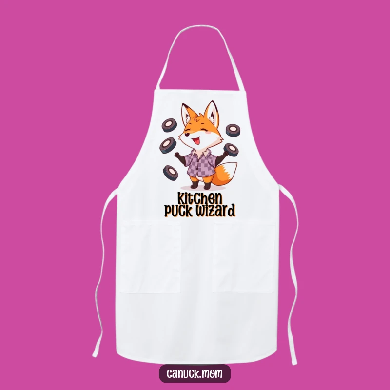 Funny Fox Juggling Pucks Apron: Playful Chef for Kitchen Fun