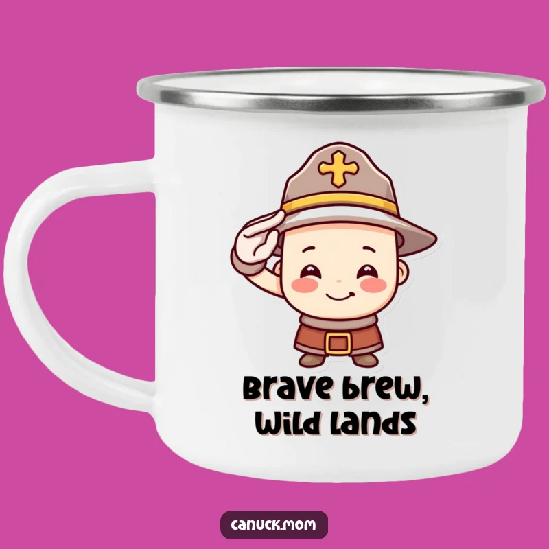 Funny Mountie Hat Camping Mug: Brave Saluting Smile for Outdoor Brews