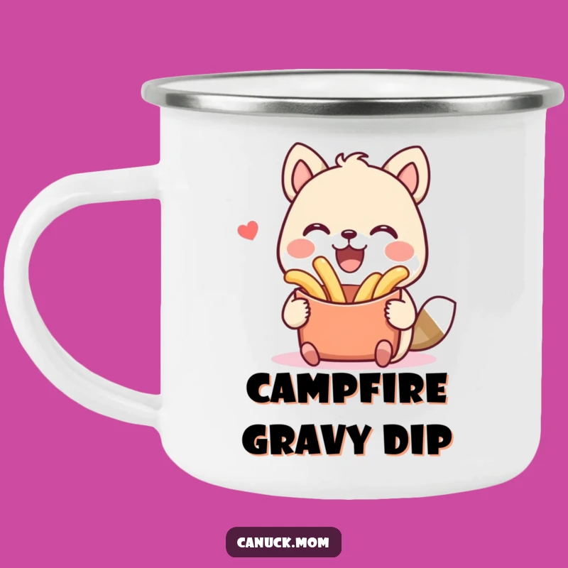 Funny Poutine Camping Mug: Smiling Animal Character, Perfect Outdoor Humor Gift
