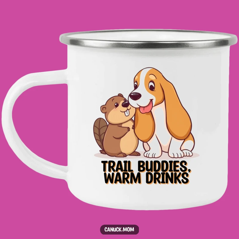Funny Basset Hound & Beaver Camping Mug - Playful Pals Outdoor Brew, Unique Funny Gift