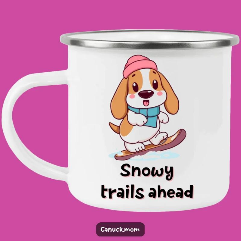 Funny Basset Hound Snowshoe Camping Mug: Cautious Winter Adventures Gift