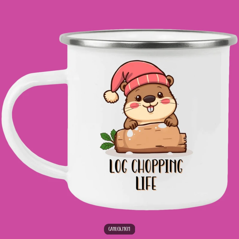 Funny Beaver Toque Enamel Mug, Festive Chopping, Perfect Outdoor Gift