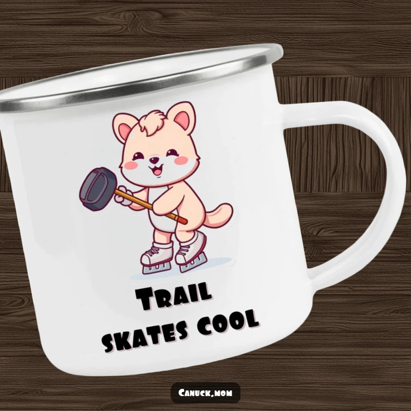 Funny animal skating with hockey puck and stick, a humorous and rugged camping mug.