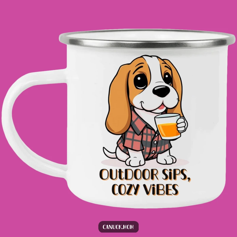 Adventure Ready Funny Basset Hound Camping Mug - Plaid Hound, Outdoor Funny Gift