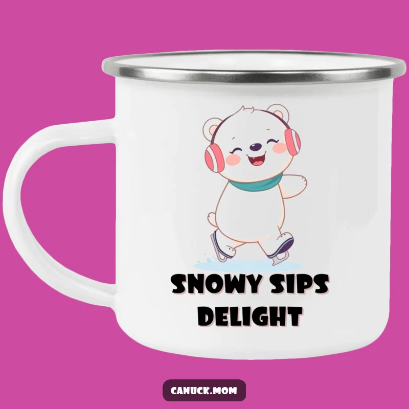 Funny Polar Bear Ice Skating Camping Mug: Giggling Arctic Friend for Outdoor Fun