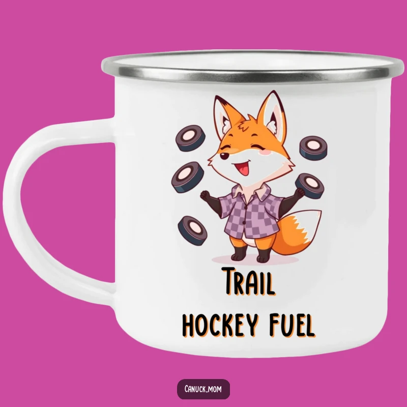 Funny Fox Juggling Pucks Camping Mug: Playful Pal for Outdoor Adventures