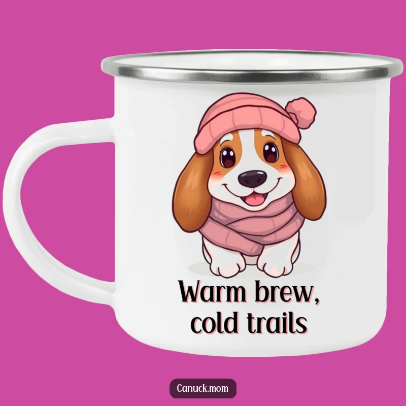 Funny Cozy Basset Hound Camping Mug: Winter Dog Style, Outdoor Funny Gift