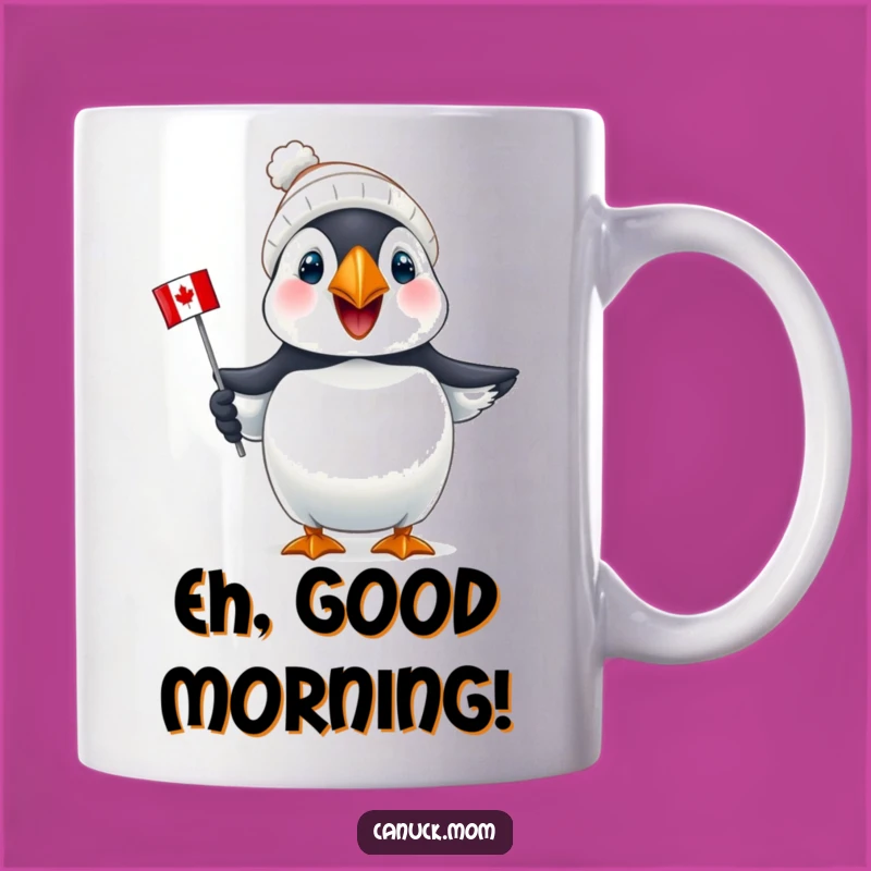 Funny Puffin Canada Mug: Joyful Puffin with Toque & Flag, Perfect Canadian Gift!