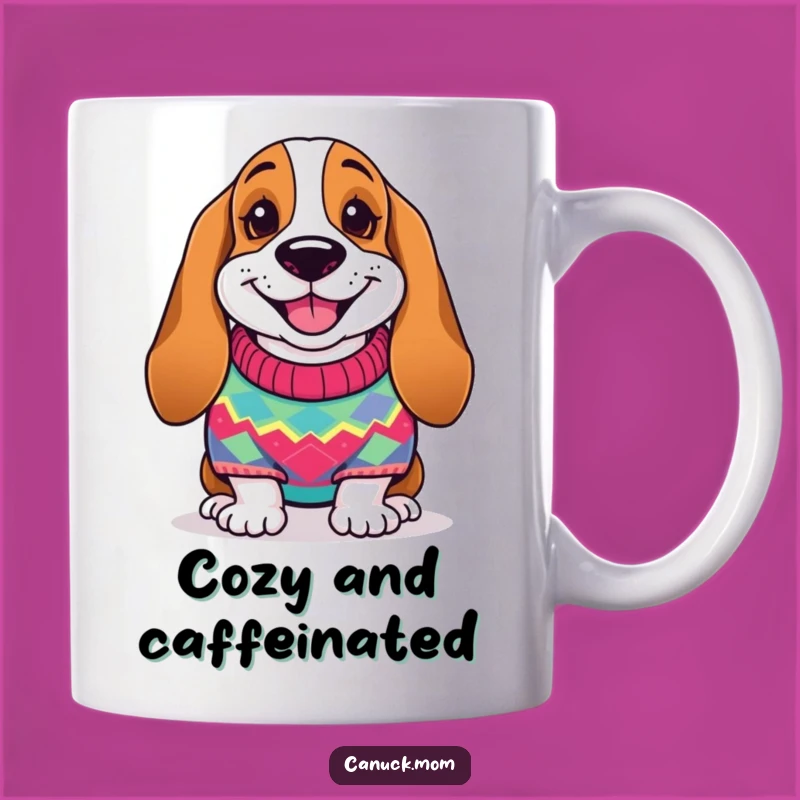 Funny Basset Hound Sweater Mug - Cozy Dog Smile, Perfect Warm & Fuzzy Funny Gift