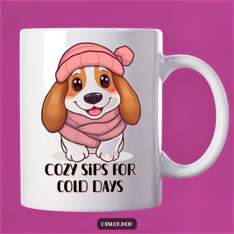 Funny Cozy Basset Hound Mug: Warm Scarf & Toque, Perfect Winter Gift
