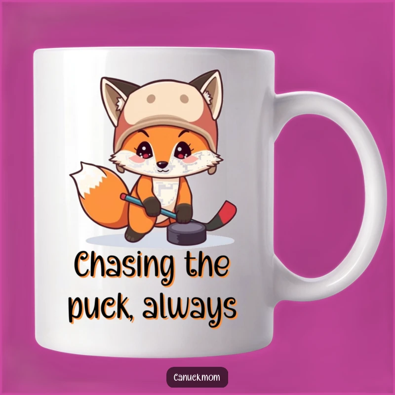 Funny Fox Hockey Puck Mug: Trapper Hat Player Gift