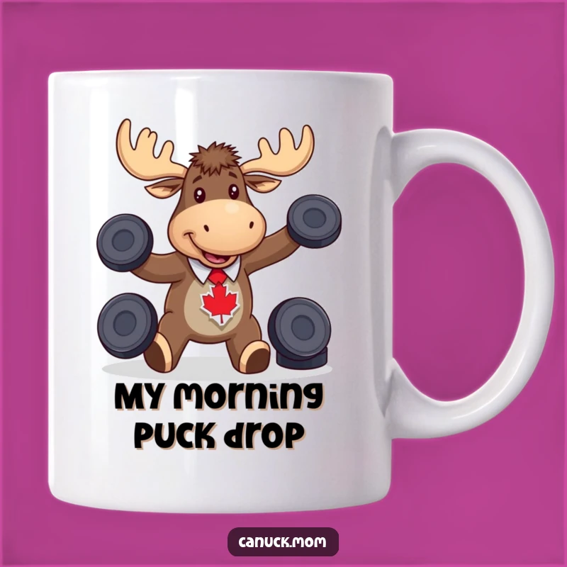 Funny Moose Hockey Mug, Juggling Pucks Gift, Canadian Sports Humor for Him