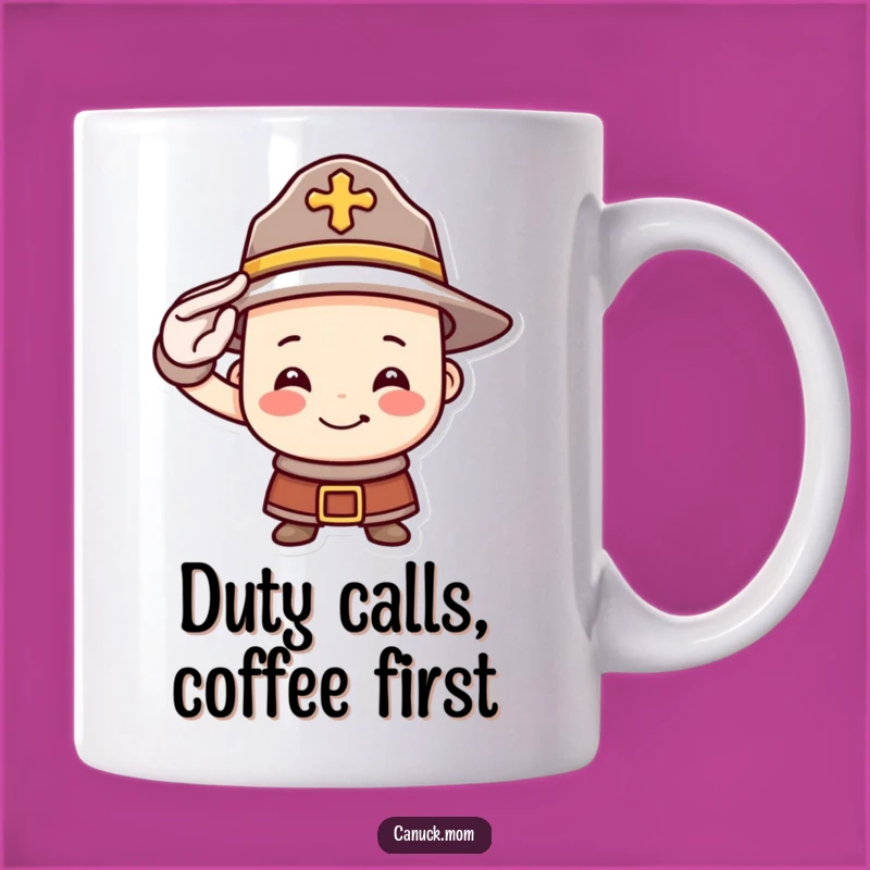 Funny Mountie Hat Saluting Mug: A Brave Smile for Your Coffee Break