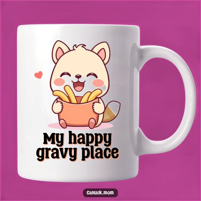 Funny Poutine Lover Animal Mug: Hilarious Smiling Character Gift for Foodies