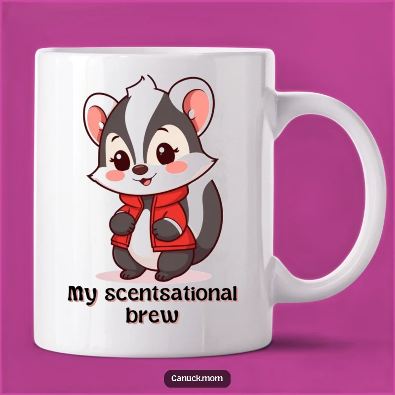 Funny Friendly Skunk Mug with Red Jacket - A Charming and Humorous Gift