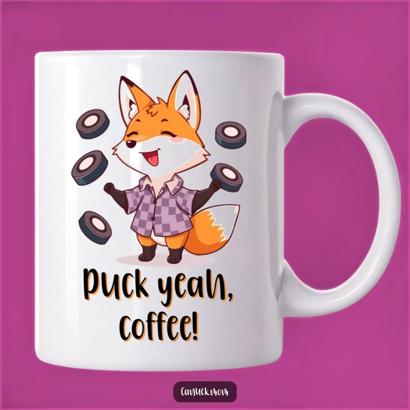 Funny Fox Juggling Pucks Mug: Playful Athlete for a Hilarious Gift
