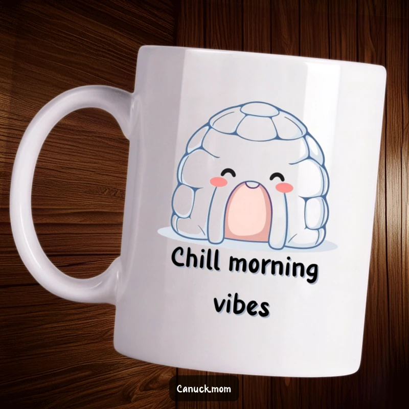 Smiling Igloo Mug with a friendly face, radiating warmth and winter cheer.