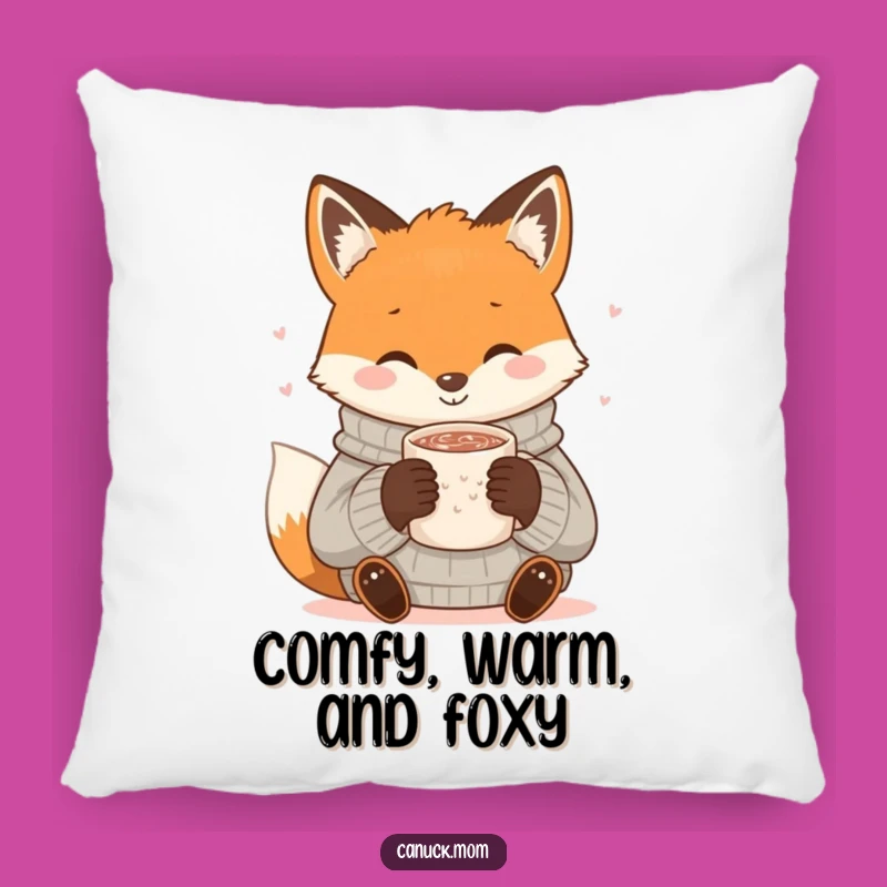 Soft Funny Fox Cocoa Pillow: Cozy Sweater, Warm Sip - Comfort Gift!