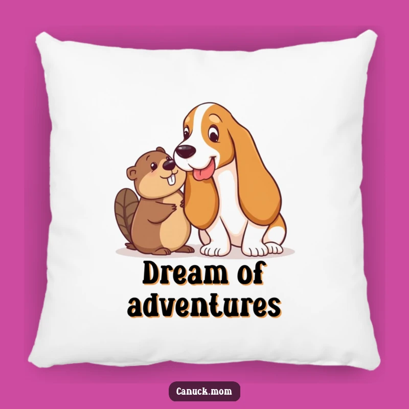 Cozy Funny Basset Hound & Beaver Pillow - Playful Pals Decor, Cute Funny Gift