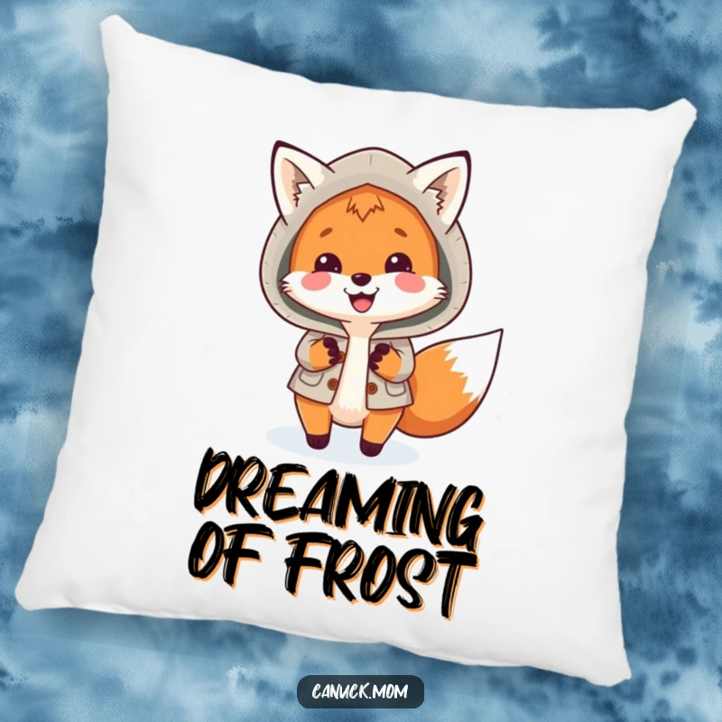 Funny Fox Parka Pillow: A smiling fox in a warm parka playfully chases snowflakes, adding a cozy and cheerful touch.