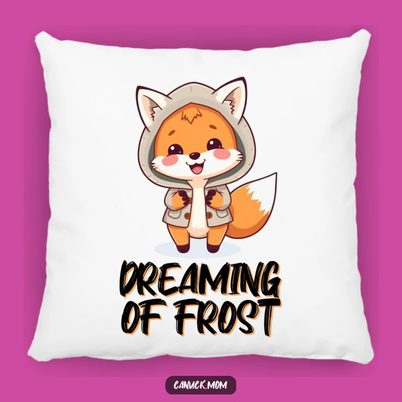 Funny Fox Parka Pillow: Cozy Snow Chase Cushion, Adorable Arctic Fox Decor Gift!