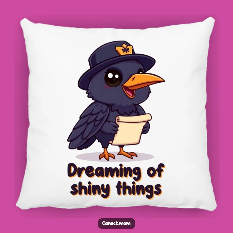 Soft Funny Raven Mountie Pillow: Chatty Bird, Scroll - Cozy Comfort Gift!