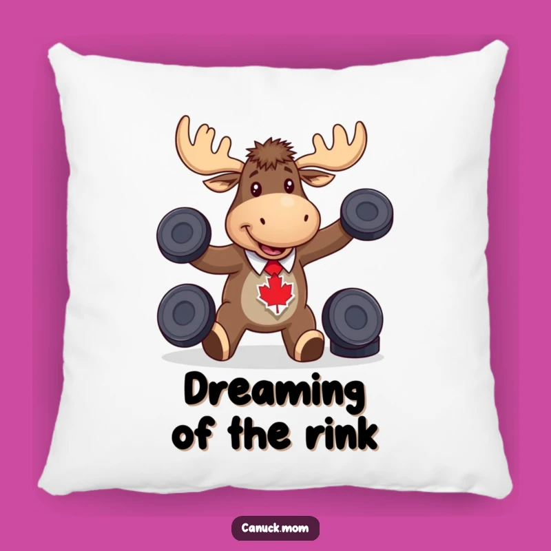 Funny Moose Hockey Pillow, Juggling Pucks Comfort, Cozy Canadian Decor Gift