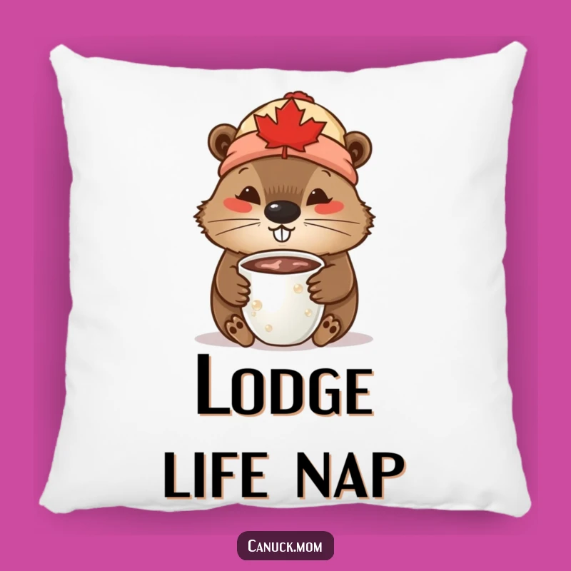 Funny Beaver Pillow: Maple Leaf Toque Cocoa Lover Cushion, Cozy Funny Canadian Gift