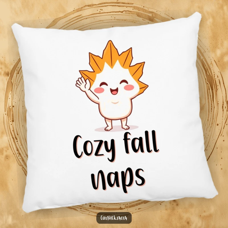 Funny Maple Leaf Wave Pillow: A soft, plush pillow featuring a smiling maple leaf character waving a welcoming hello.