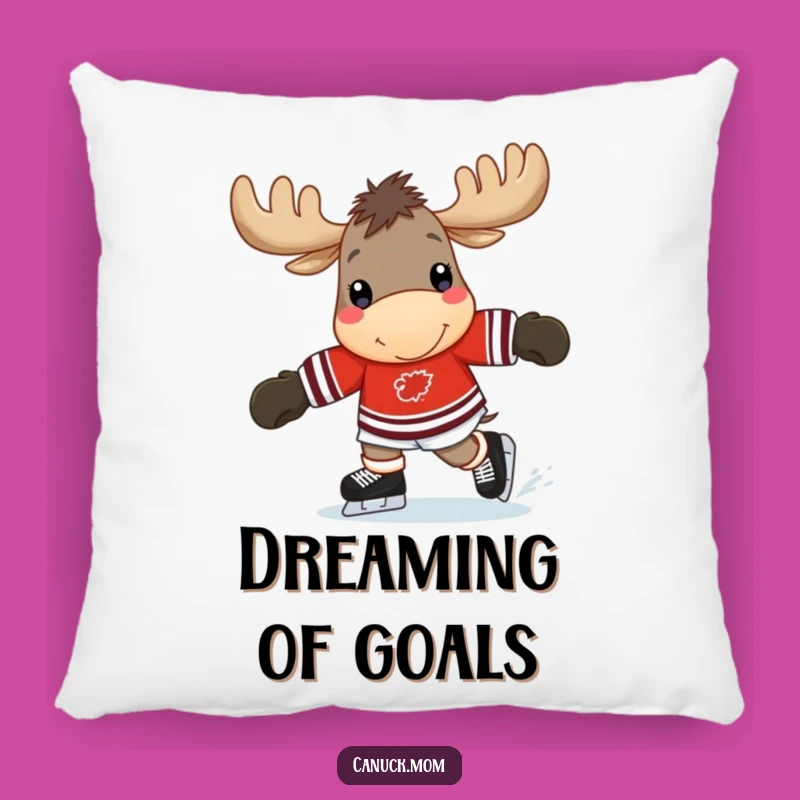 Funny Moose Hockey Pillow: Cozy Skater, Cheerful Sports Decor