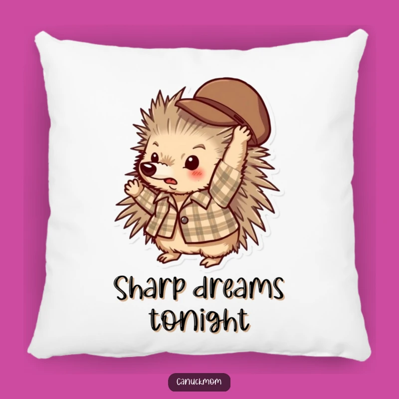 Funny Porcupine Plaid Pillow: Quirky Hat Tosser Cushion Gift