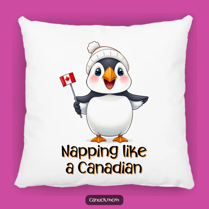 Funny Puffin Canada Pillow: Cozy Puffin Cushion, Adorable Canadian Decor Gift!
