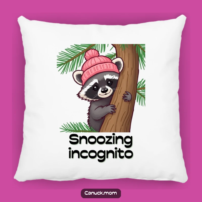 Funny Raccoon Hat Pillow: Cozy Raccoon Cushion, Adorable Woodland Decor!