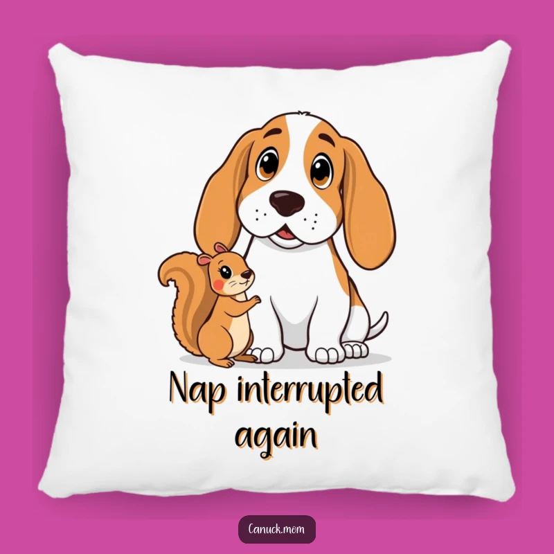 Funny Basset Hound Surprise Pillow - German Shepherd Watching Squirrel, Comfy Funny Gift