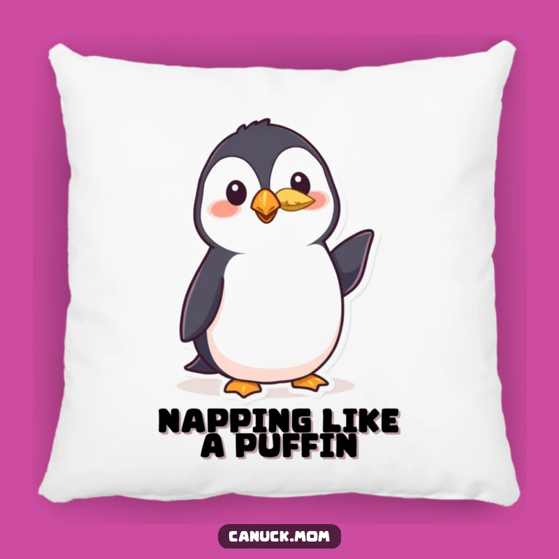 Funny Polite Puffin Pillow - Cozy Feathered Nod Cushion, a Hilarious Bird Lover Gift