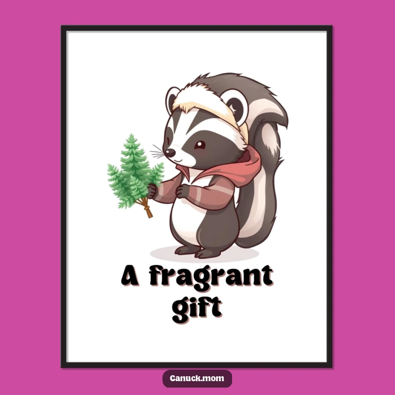 Funny Skunk Pine Tree Digital Art: Woodland Charm, Instant Decor Gift