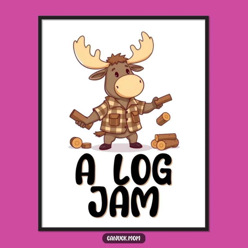 Funny Moose Lumberjack Digital Art: Cartoon Juggling Logs, Instant Humorous Decor Gift