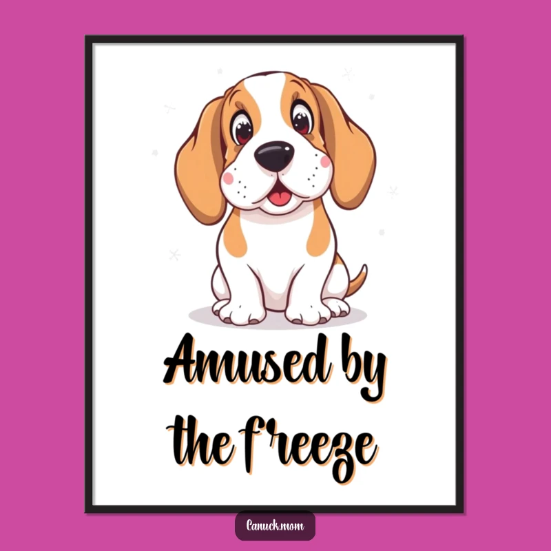 Funny Basset Hound Digital Art: Amused by Snowflakes - Instant Winter Decor