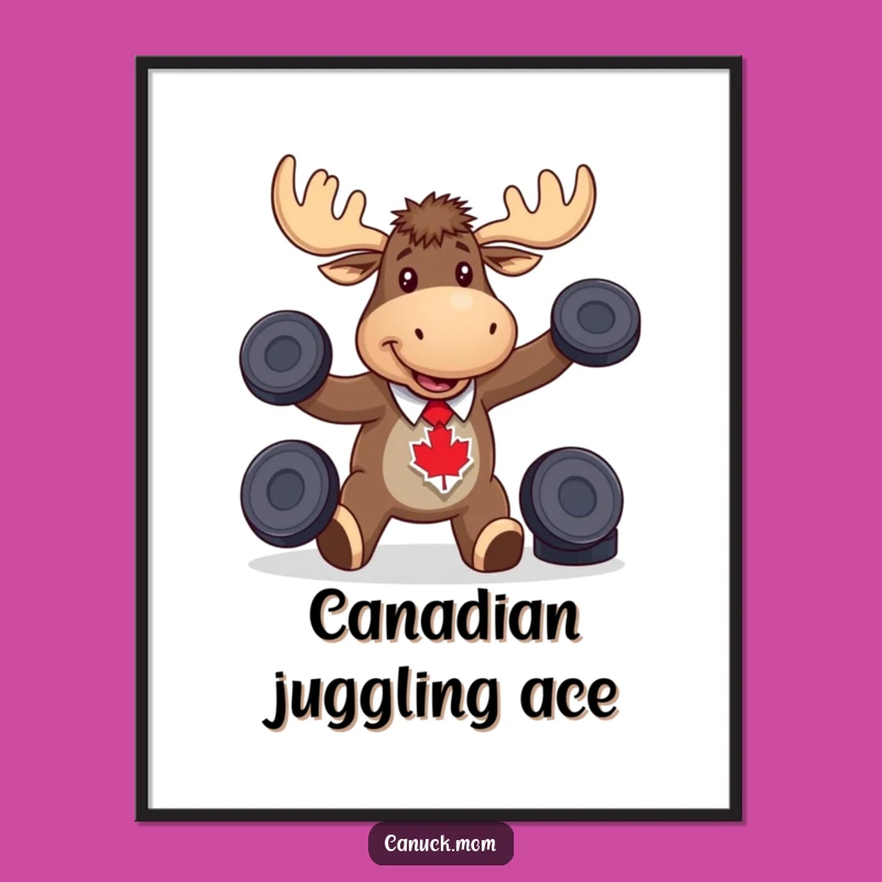 Funny Moose Hockey Digital Art, Juggling Pucks, Perfect Printable Gift