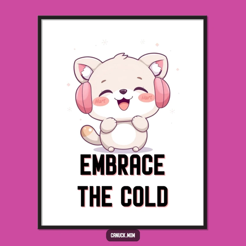 Funny Winter Laughs Digital Print: Earmuff Animal Catching Snowflakes, Instant Art