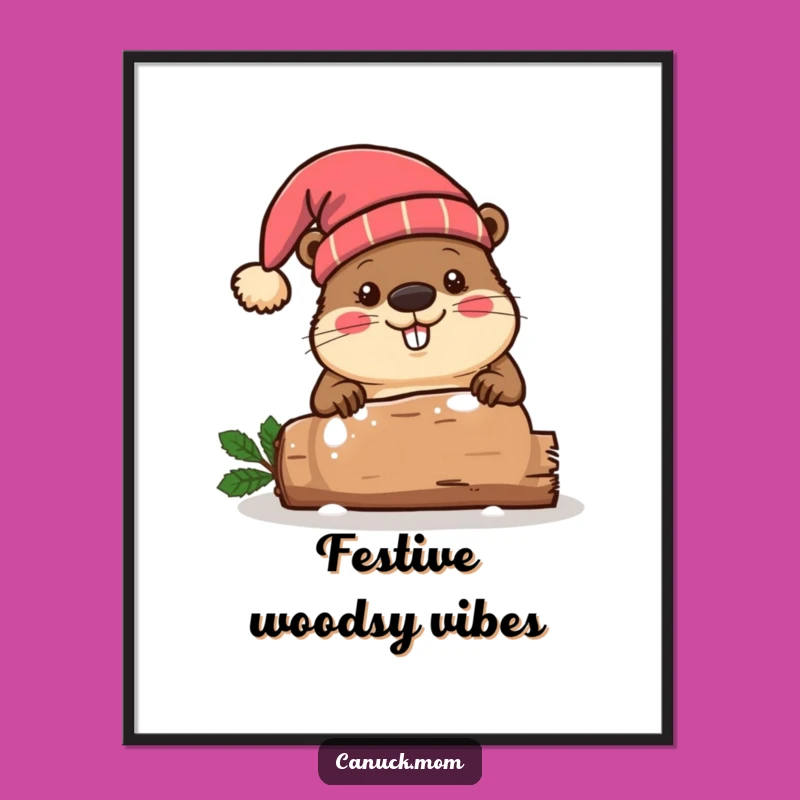 Funny Beaver Toque Digital Art, Festive Log Chopping, Perfect Printable Gift