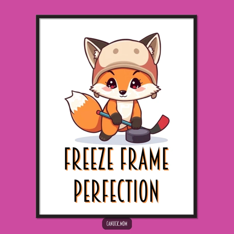 Funny Fox Hockey Puck Digital Print: Instant Sports Art Decor