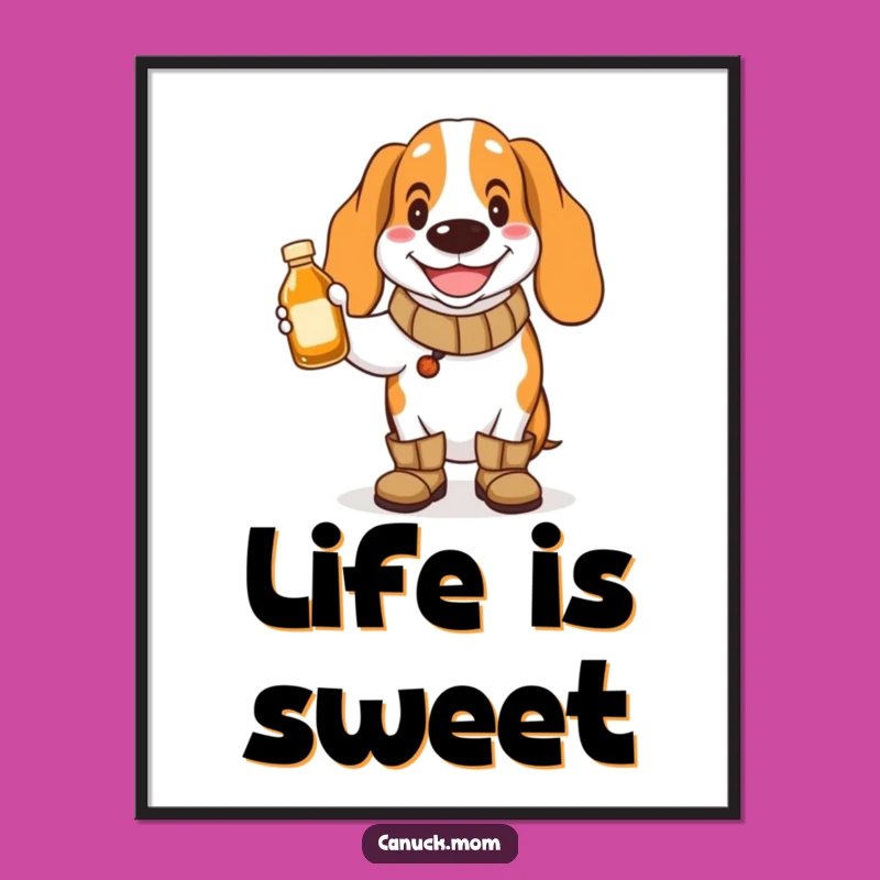 Funny Basset Hound Maple Syrup Digital Art - Cheerful Boots Dog, Instant Funny Gift