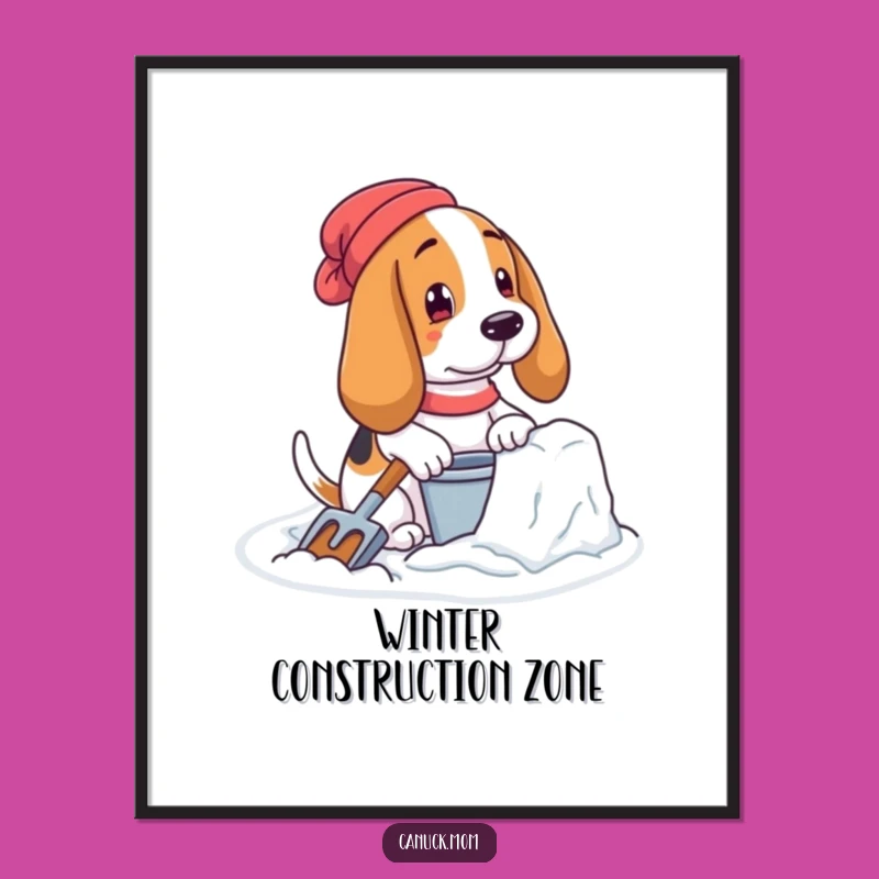 Funny Basset Hound Snow Fort Digital Art - Winter Builder Dog, Instant Funny Gift