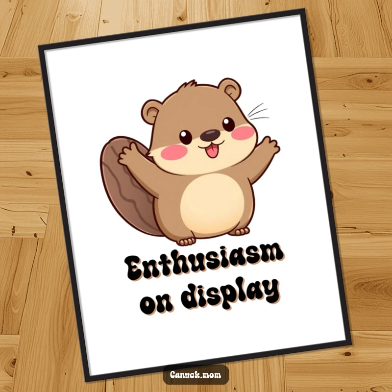 Funny digital art print of an animal with a beaver tail waving enthusiastically, conveying a warm and friendly greeting, instant download.