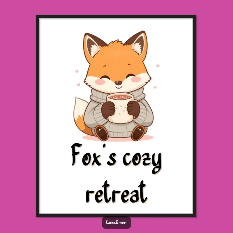 Funny Fox Cocoa Digital Art: Cozy Sweater, Warm Sip - Instant Cozy Decor!
